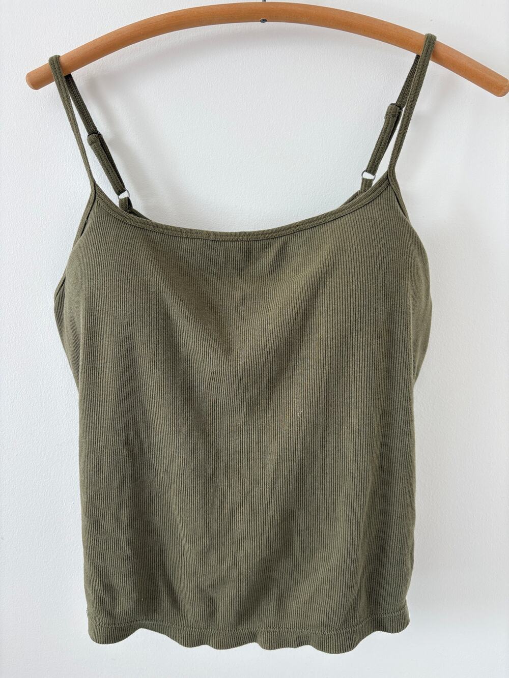 Olive Ribbed Cami Womens Size L Built In Shelf Bra Pads Adjustable Straps